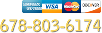 Call us: 678-803-6174. Major credit cards accepted